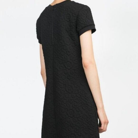 ZARA Floral Jacquard Embossed Mini Dress Soft Knit Black Sz M - Picture 7 of 12